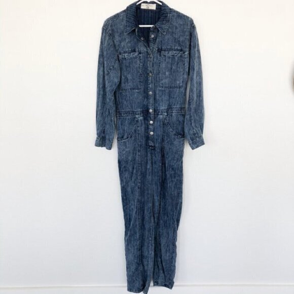 Free People Ari Denim Jumpsuit S Coverall Boiler Suit 90s Utility Loose Fit Blue - Picture 4 of 11